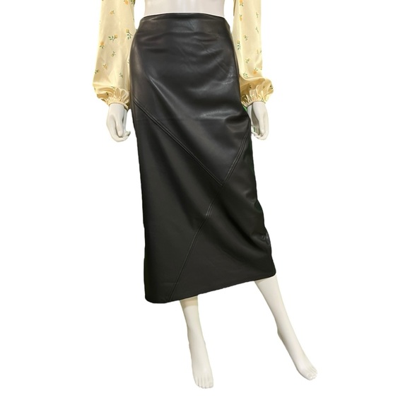 Topshop Black Faux Leather Midi Skirt, 6 - Picture 7 of 11